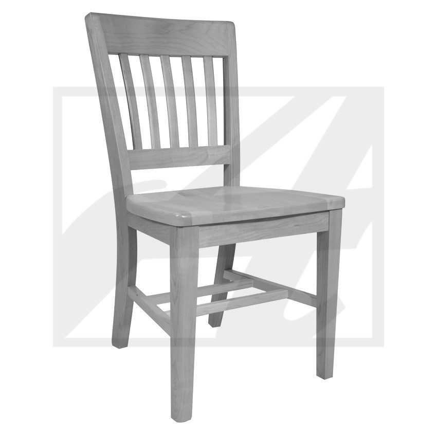A classic wooden chair with vertical slats on the backrest.