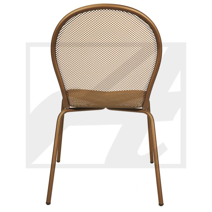 Front view of a woven rattan chair with a rounded backrest.