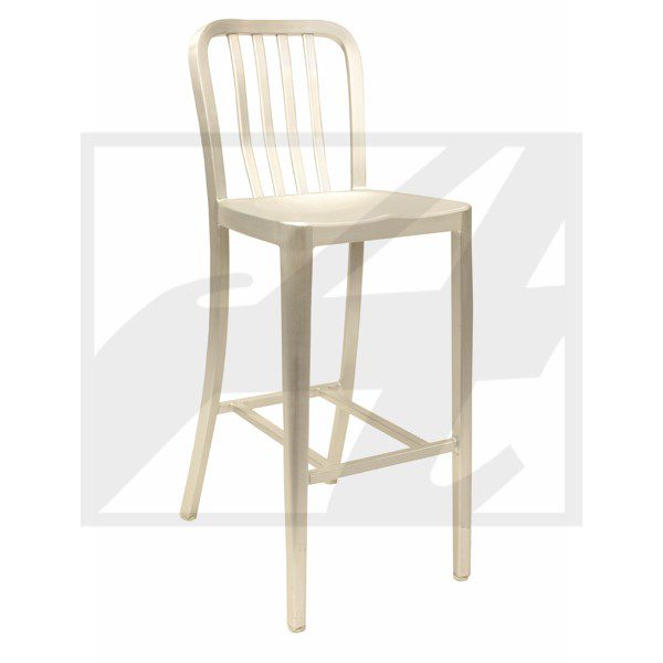 White wooden bar stool with a simple backrest design.
