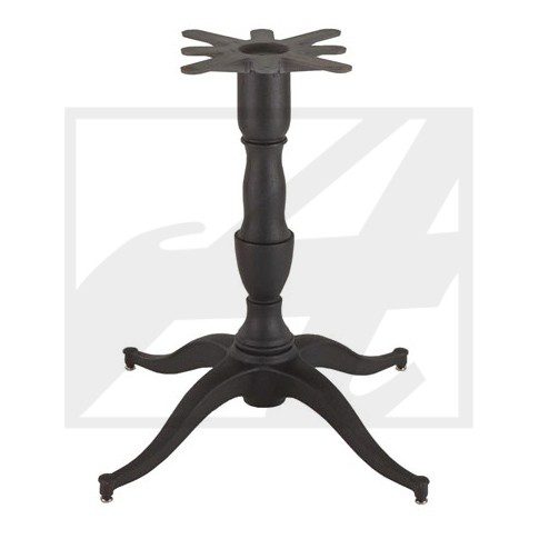 Black wooden table base with ornate central column and four curved legs.