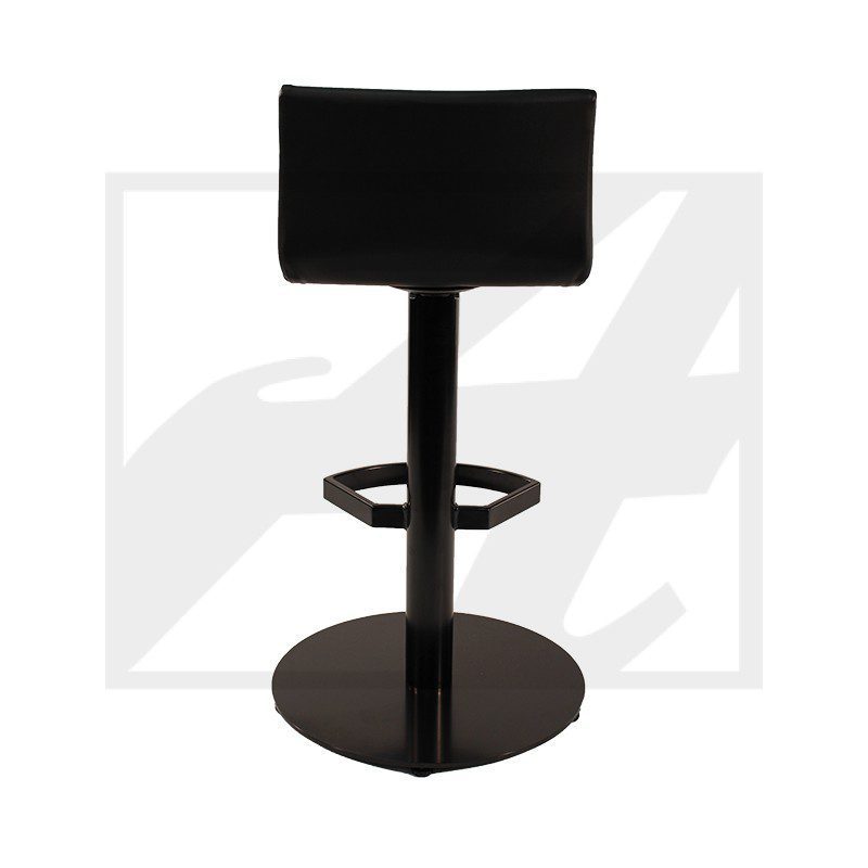 Modern black bar stool with a circular footrest and base.