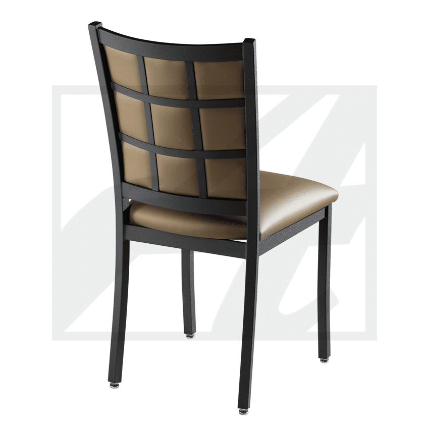 An elegant dining chair with a cushioned seat and a checkered backrest.