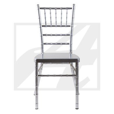 Silver Chiavari chair with a clear seat.