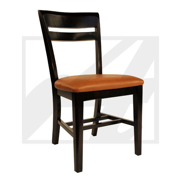 A classic wooden chair with a cushioned seat.