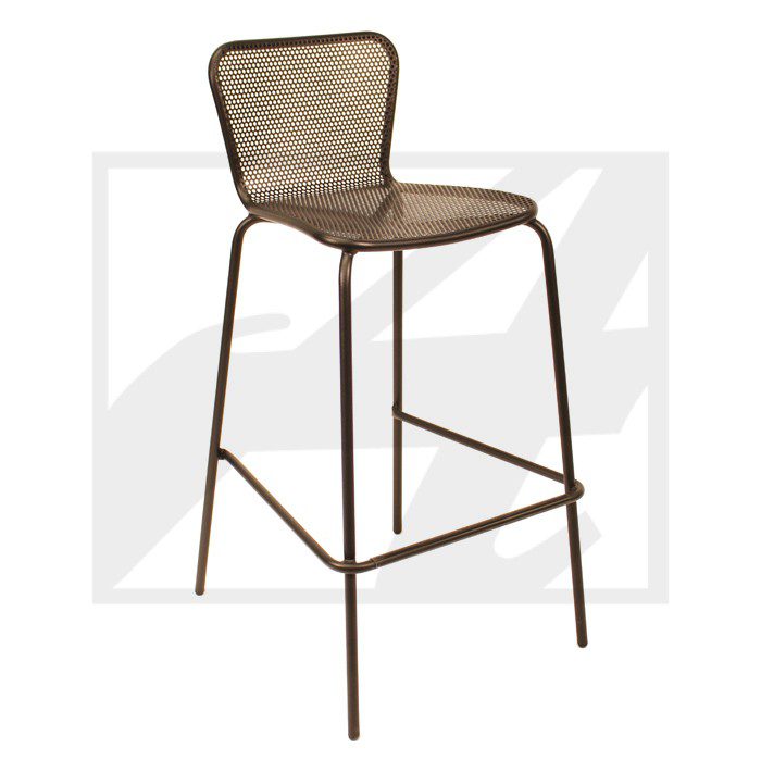 Modern brown mesh bar stool with metal frame.