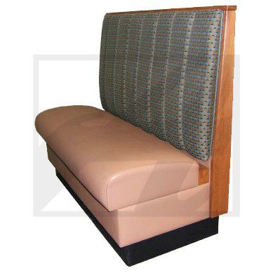 Upholstered restaurant booth seat with cushioned back and base.