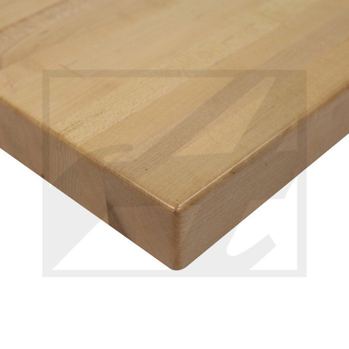 Close-up of a wooden tabletop corner with smooth finish.