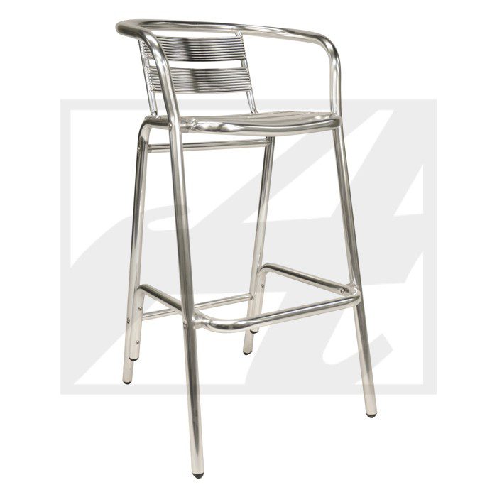 Sleek metal bar stool with a modern design.