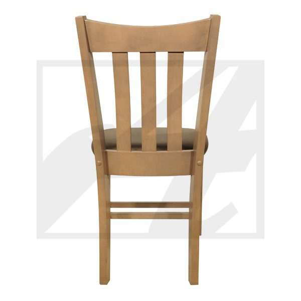 Simple wooden chair with a slatted backrest.
