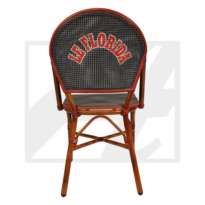 A stylish wooden chair with a woven backrest that reads 'MY ROOM'.