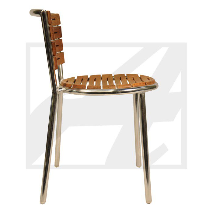 Modern wooden chair with a unique lattice seat and backrest design.