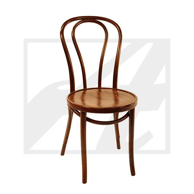 Classic wooden bentwood chair with curved backrest and round seat.