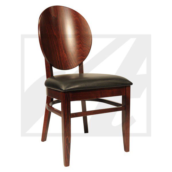 Elegant wooden chair with cushioned seat and rounded backrest.
