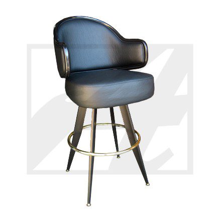 Modern black bar stool with cushioned seat and backrest.