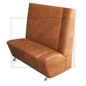 Modern brown leather bench with metal legs.