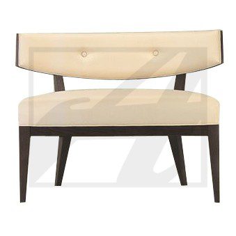 Modern beige and dark wood upholstered chair with angular legs.