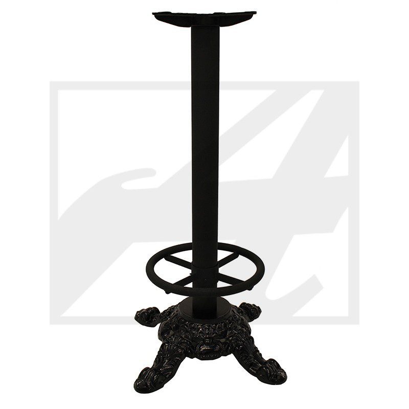 Black adjustable metal table base with a circular support ring.