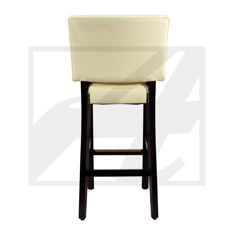 Modern beige bar stool with dark wooden legs and footrest.