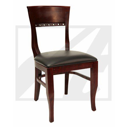 Elegant wooden chair with cushioned seat and curved backrest.