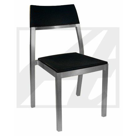 Modern black and silver chair with a sleek design.