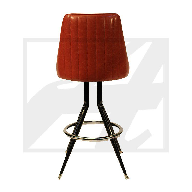 Vintage red bar stool with black legs and a circular footrest.