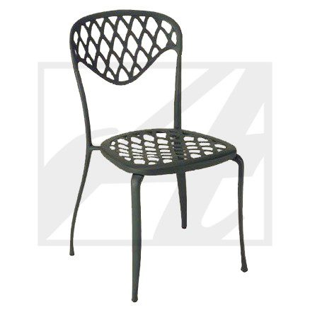 Modern black metal chair with a lattice design on seat and backrest.