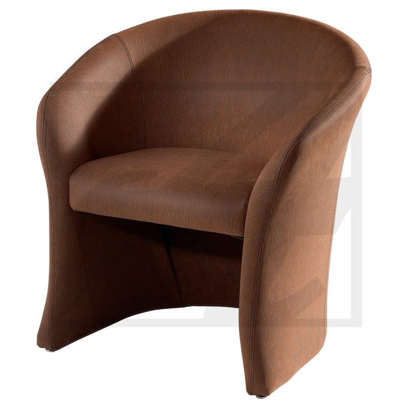A modern brown upholstered armchair with a curved backrest.