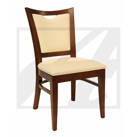 Elegant wooden chair with cream cushioned seat and backrest.