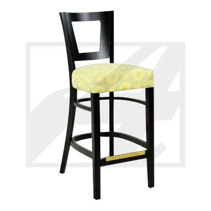 Black wooden bar stool with a cushioned yellow seat.