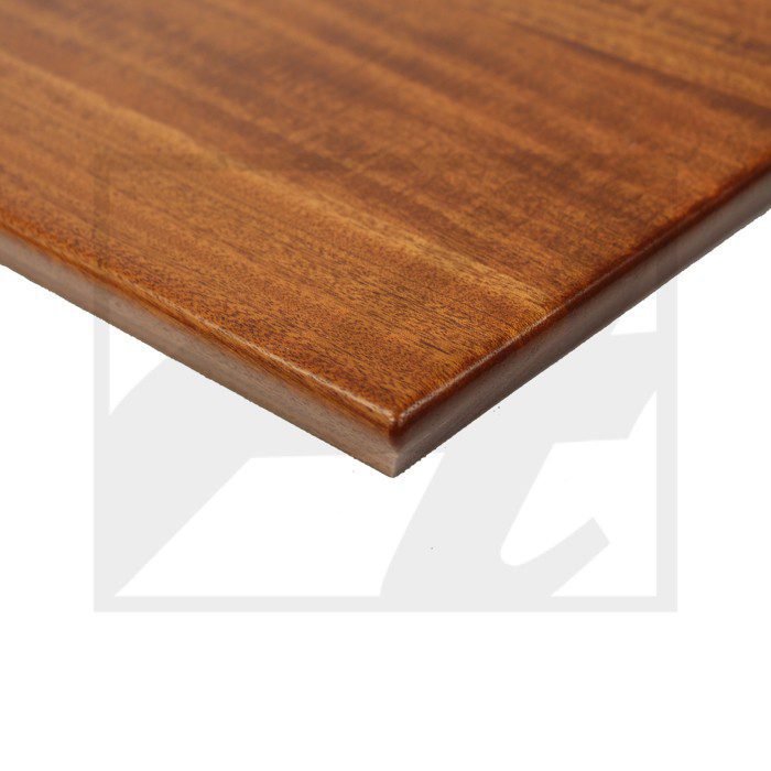 Close-up of a polished wooden board edge.