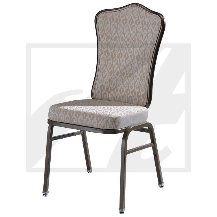 Upholstered banquet chair with metal frame and cushioned seat.