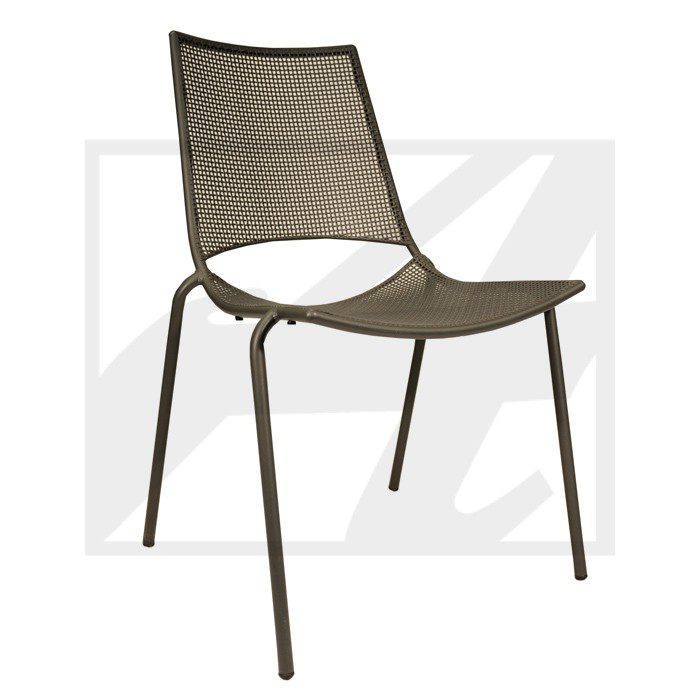 Modern mesh outdoor chair with sleek metal frame.