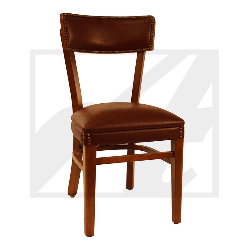 Classic wooden chair with a cushioned leather seat and backrest.