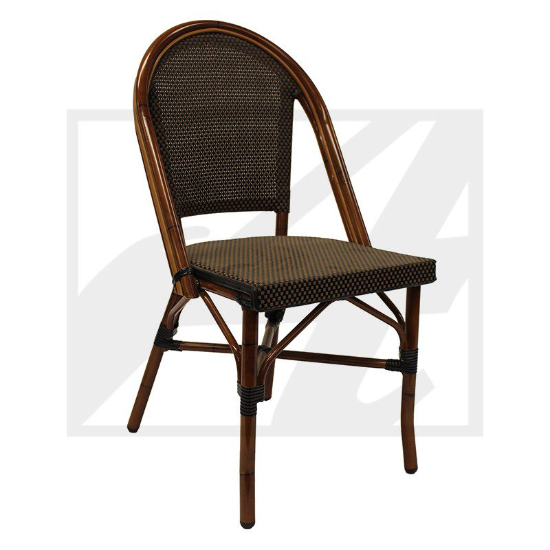 Elegant brown rattan chair with woven seat and backrest.