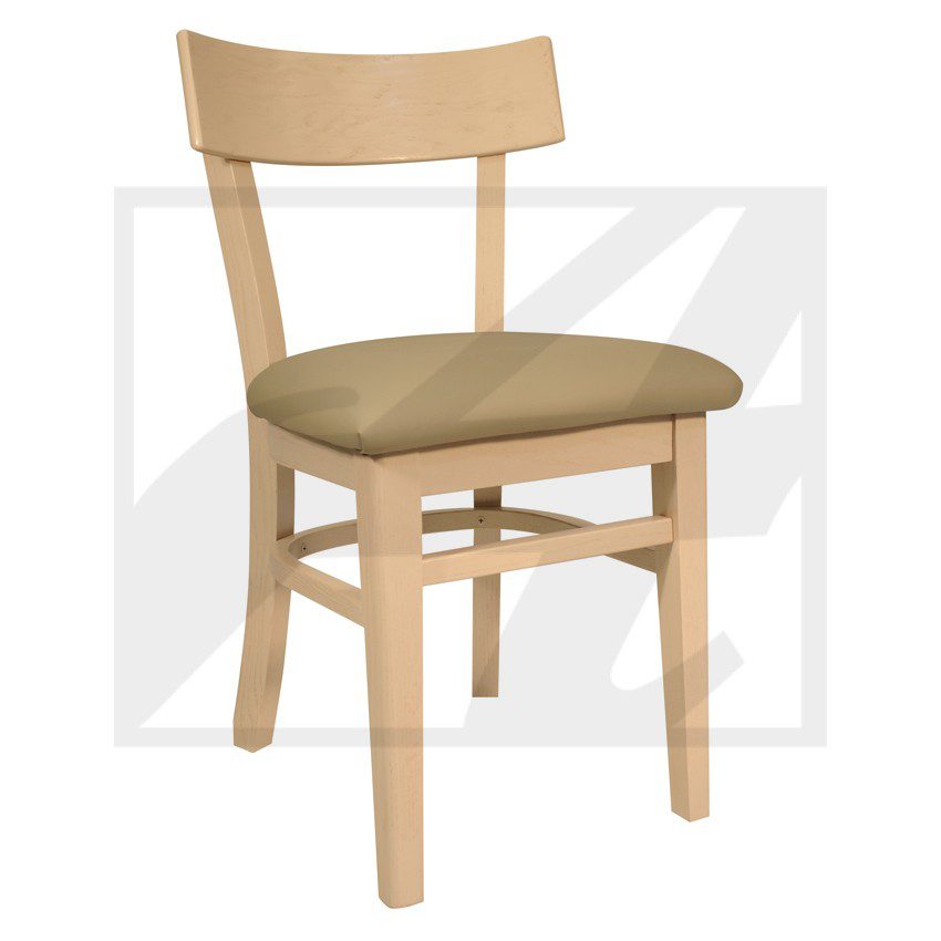 Wooden chair with a cushioned seat and backrest.