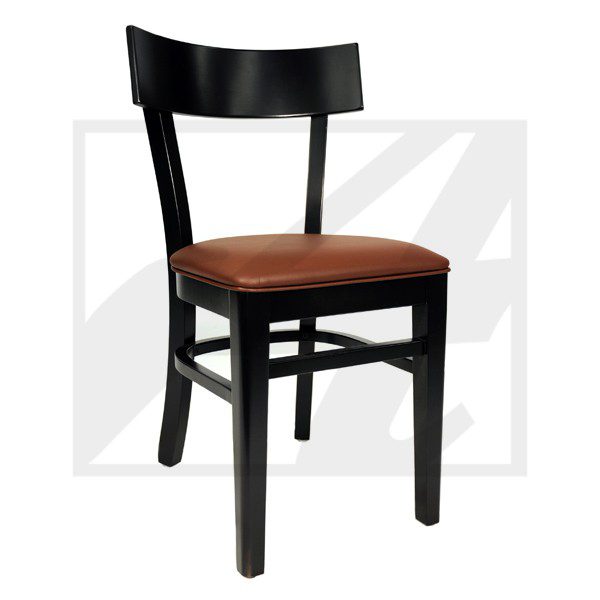 Black wooden chair with a brown cushioned seat.