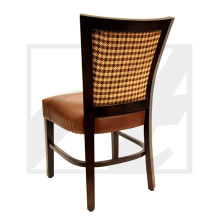 Wooden chair with woven backrest and leather seat.