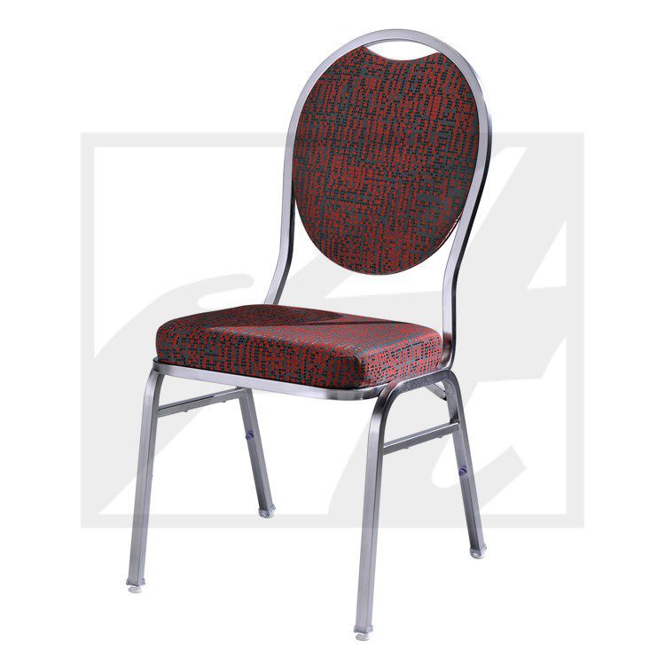 A metal-framed chair with a cushioned brown seat and backrest.