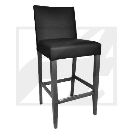 Modern black bar stool with cushioned seat and backrest.