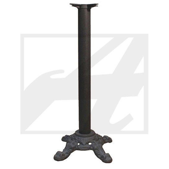 Black metal furniture leg with a decorative base.