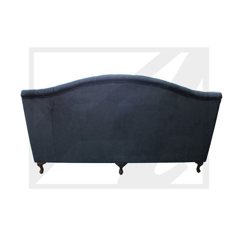 Black upholstered headboard with curved top and legs.