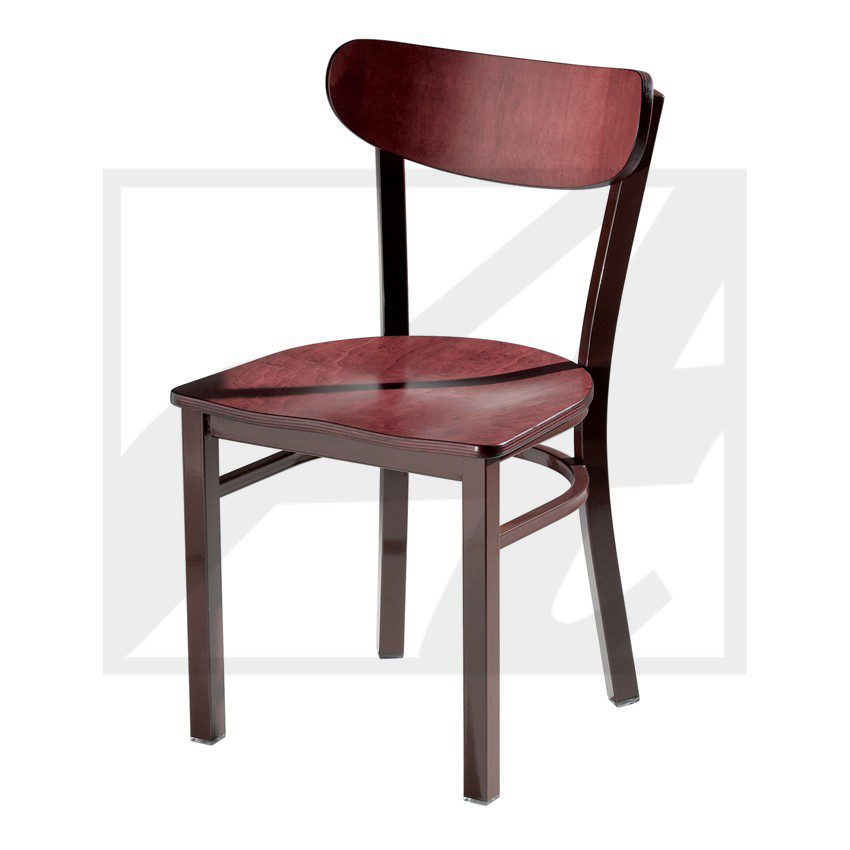 Simple wooden chair with a curved backrest and four legs.