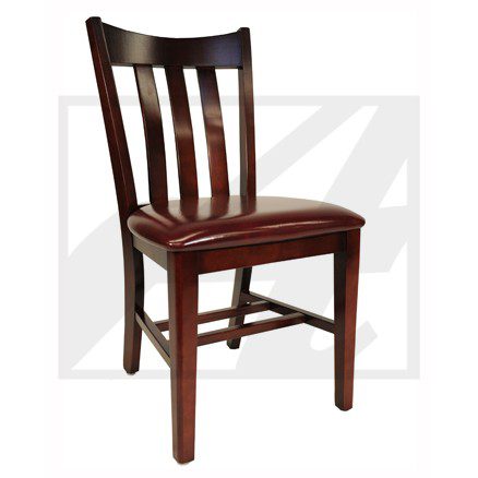 Classic wooden dining chair with a slatted back and cushioned seat.