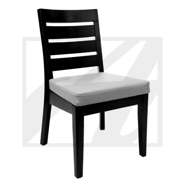 Black wooden chair with a cushioned seat.