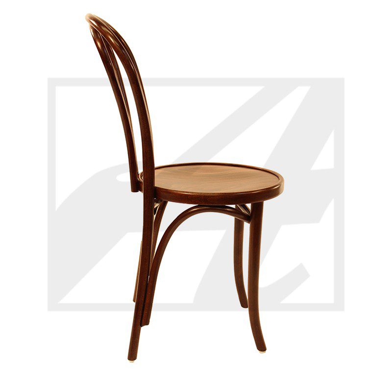 Classic wooden chair with curved backrest and round seat.