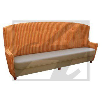Orange and beige upholstered booth seating with a mid-century modern design.