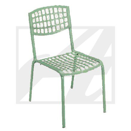 Green modern outdoor chair with a grid design seat and backrest.