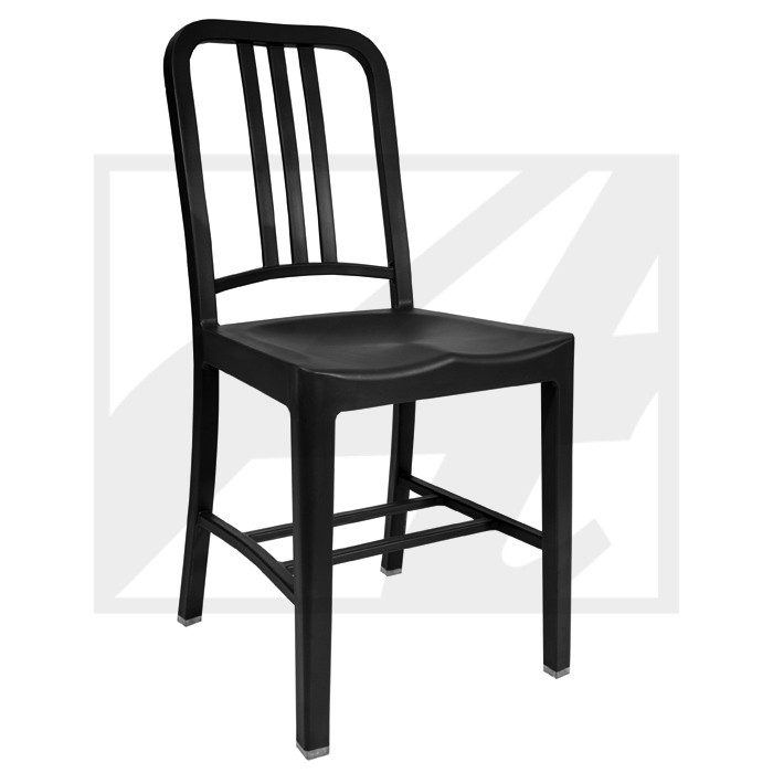 Black metal chair with a simple, modern design.