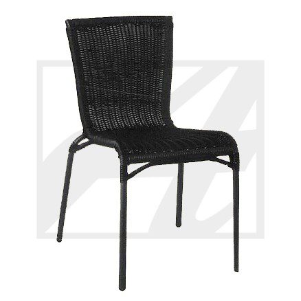 Black woven chair with metal legs.