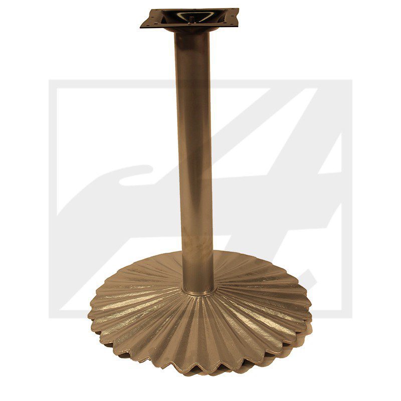 Decorative metal pedestal stand with ornate base and square top.
